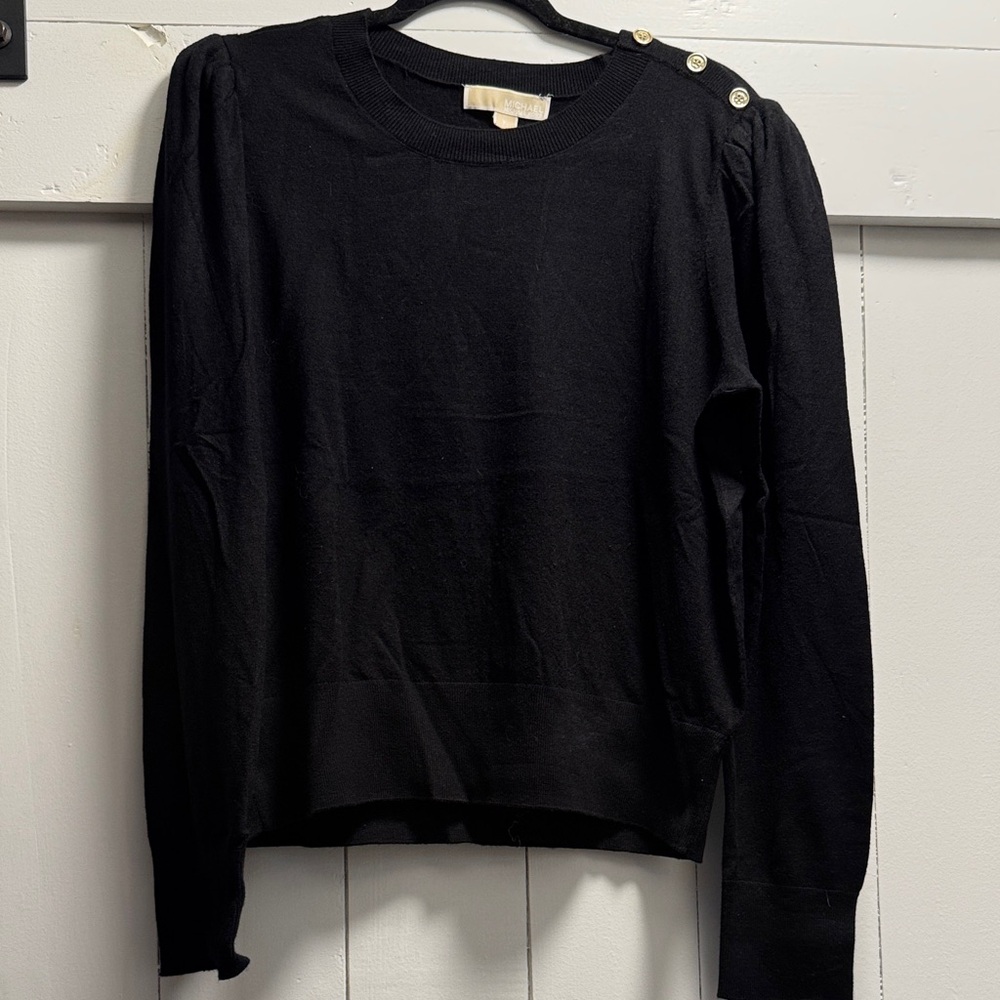 Michael Kors Black Sweater XL Gold Button Shoulder Accent